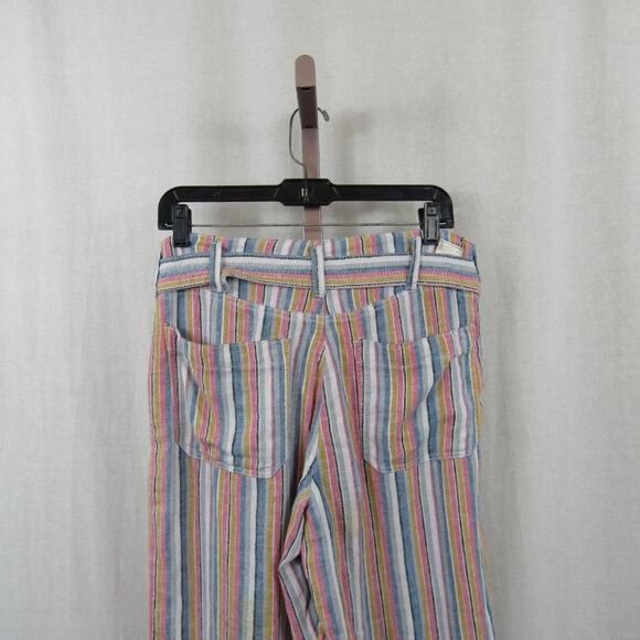Seven7 Size 4 High Waisted Wide Leg Linen Blend Rainbow Pants Orange Blue White - Picture 4 of 6